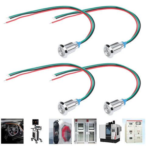 3-pack of 10mm Round LED Indicator Lights with Common Cathode, Dual Color Red and Green, Plug-N-Play for panel indicators, 3-6V.