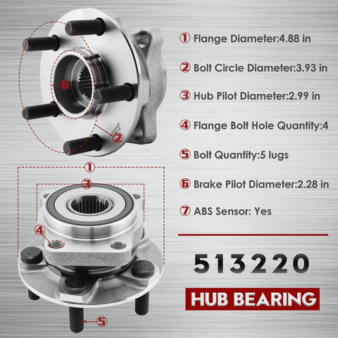 Front Wheel Hub And Bearing Assembly 513220 Compatible With 2005 2014 Subaru Outback And Legacy Front Left Or Right 5 Lug ABS 4 Hole Flange
