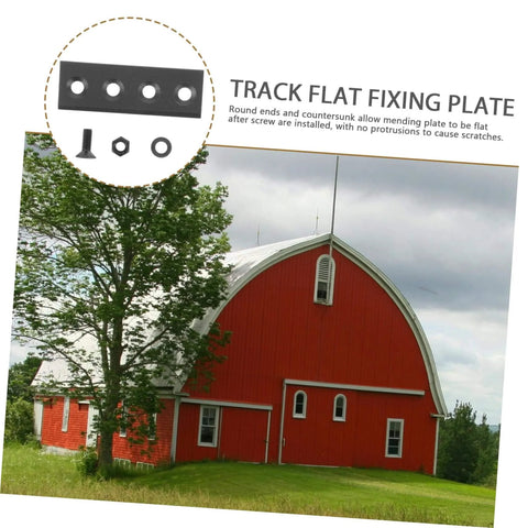 Track flat fixing plate for barn door installation with red barn in background