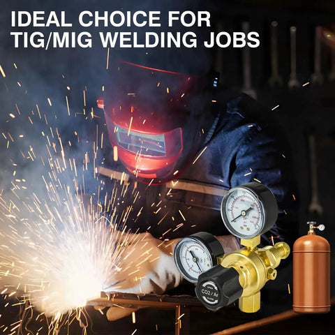 Welder using Argon CO2 Welding Regulator With Flowmeter And Gauge 0 To 4500 PSI Output CGA580 Inlet For MIG TIG