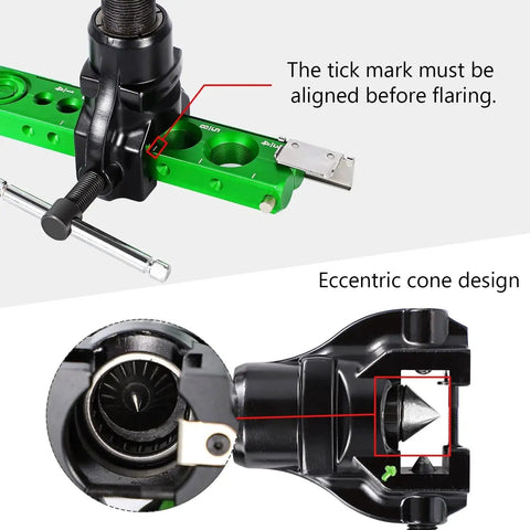 Close-up of HVAC Single Flare Tool 1/4 To 3/4 In with 45 Degree Eccentric Cone Clutch showing cone design