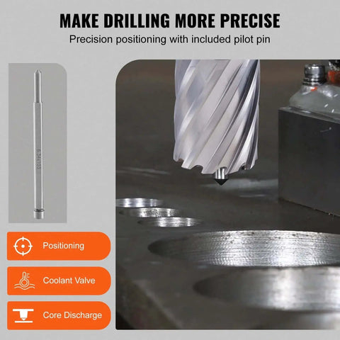 Annular Cutter Set For Magnetic Drills, 6 Pc Weldon Shank Bits, 2 In Cutting Depth in use with precision positioning
