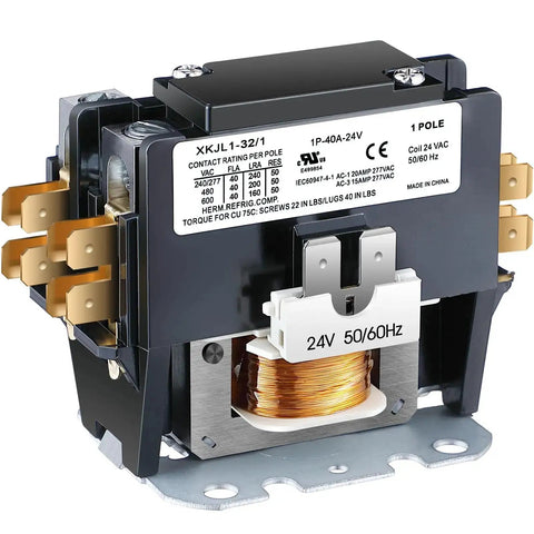 1 Pole 24V 40 Amp HVAC Contactor Must Have For Air Conditioner Condenser And Furnace Definite Purpose Relay DIY Friendly Replacement Relay For AC Systems Compressor, front view