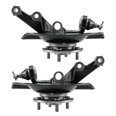 Direct Fit Front Steering Knuckle And Wheel Bearing Hub Assembly Replacement For Honda Civic 2001-2002 2 Pack Front Passenger And Driver Side Replaces 698478 698479, showing side view of two black assemblies.