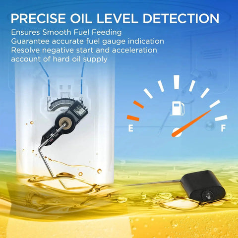 Direct Fit Fuel Pump Module Assembly For Toyota Matrix And Corolla 2005 Through 2013 And Pontiac Vibe 2005 Through 2010 1.8L And 2.4L Engines Replaces 7702002181 And E3781M, showcasing precise oil level detection feature with gauge indicator.