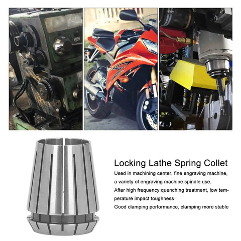 Spring Collet Chuck For CNC Engraving And Milling Lathe Tools With Tight Clamp And High Elasticity, D23mm, shown with close-up details.