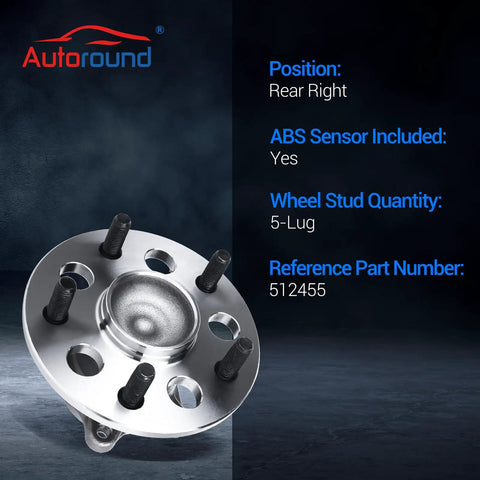 Rear Right Wheel Hub And Bearing Assembly For Toyota Camry 2012-2017 And Avalon 2013-2018, 5-Lug With ABS, front view