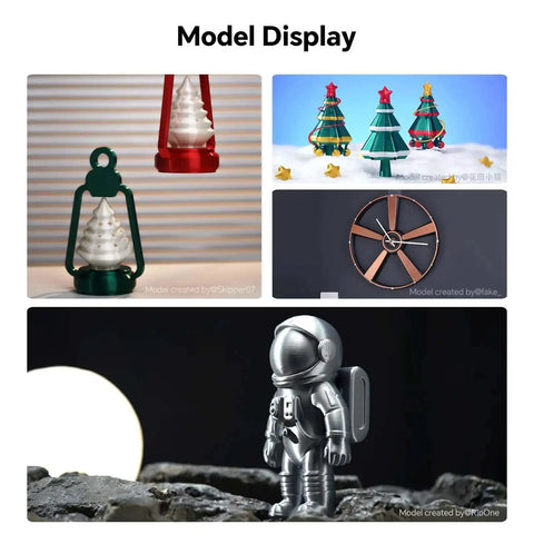 Model display featuring various 3D printed decorative items using Silk PLA 4KG Bundle for 3D Printing with 1.75mm Filament