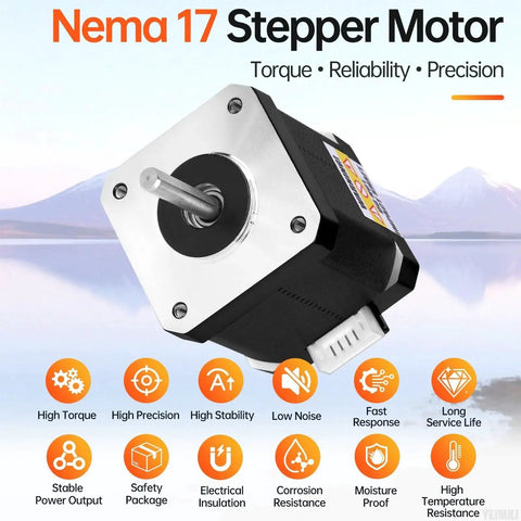 Nema 17 Stepper Motor 2 Phase 1.8 Degree 0.6Nm Beefy Torque Bipolar 4 Wire 48mm Body With 1.2 Ohm Resistance And 2.3 A Current