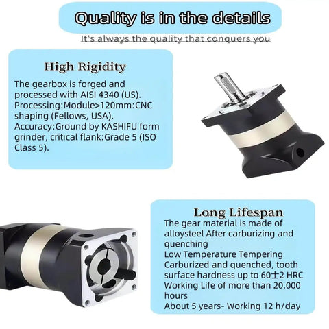 5:1 Planetary Gearbox For Nema 34 Stepper Motor with details on high rigidity and long lifespan