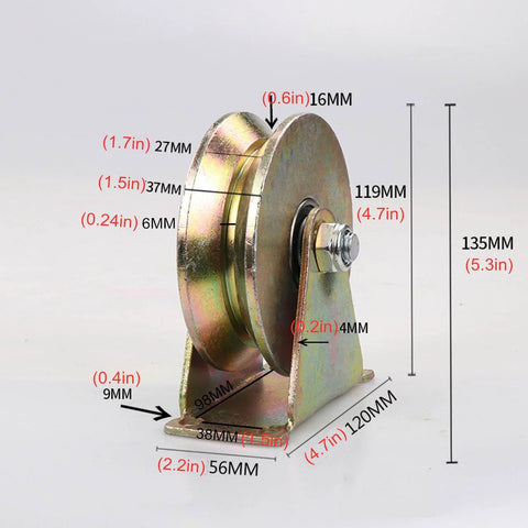 Beefy Heavy Duty Sliding Gate Roller with Steel V Shaped Wheel Dual Bearing Track Rail Caster for Industrial Gates 119mm