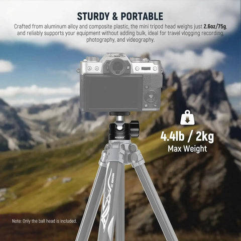 Budget Friendly Compact Mini Ball Head For Tripods And Mounts With One Quarter Inch Screw, 360 Swivel And 90 Tilt, DSLR on tripod