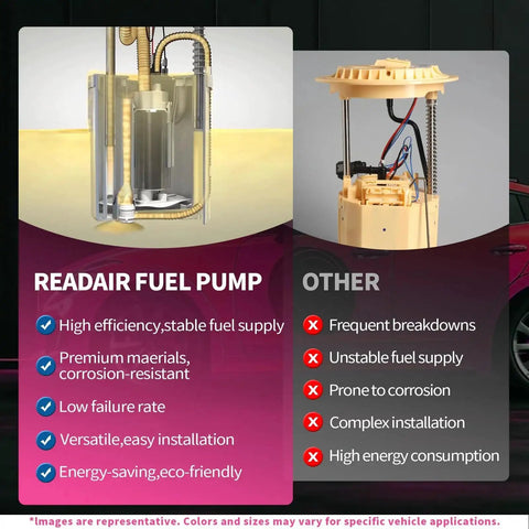 Comparison of Readair fuel pump and competitor, highlighting features like efficiency, material quality, and installation ease.