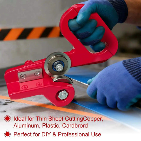Heavy Duty Manual Sheet Metal Cutter With Replaceable Cr12 Wheels cutting aluminum sheet in workshop