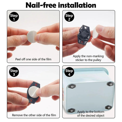 Step-by-step guide for installing Self Adhesive Caster Wheels Set Black 8 Pieces Mini Swivel Rollers with 360 Degree Rotation