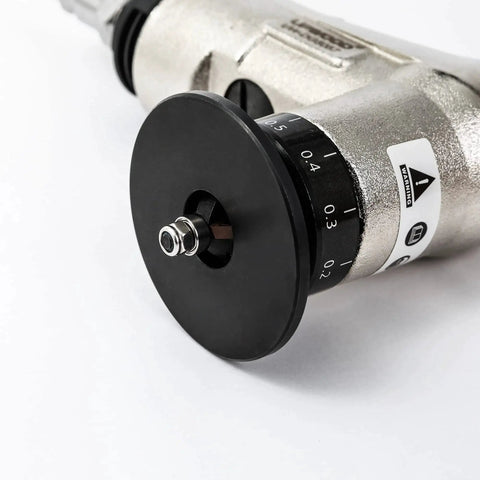 Close-up of Lightweight Pneumatic Chamfer Tool For Metal Deburring, Tiny Yet Mighty Mini Air Beveler With Dual Cutter Head, 360 Degree Exhaust