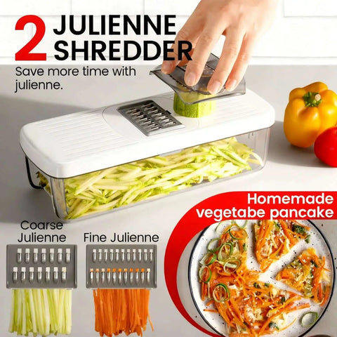 Must Have 8 In 1 Vegetable Chopper And Mandoline Slicer With Container And 8 Blades For Onion Veggie And Fruit Dicing Slicing Julienne
