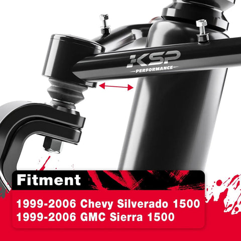 KSP front upper control arms for 1999-2006 Chevy Silverado/Sierra 1500, 2-4 in adjustable tubular A-arm, black, 2 pcs