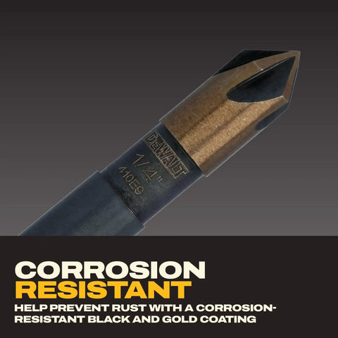 Industrial Countersink Drill Bit Set For Wood Metal Plastic DEWALT Five Piece Set Includes One Quarter Inch Shank