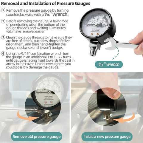 Pressure dial gauge for 1930 pressure canners; Amazon kitchen tool with 9/16 inch wrench for removal/installation.