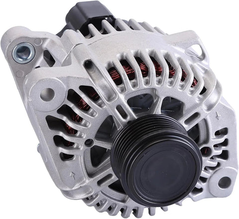 Front view of Drop In Replacement Alternator For 2.4L Hyundai Sonata And Kia Optima 2010 To 2013 With OE TG11C087 11066 15598 References