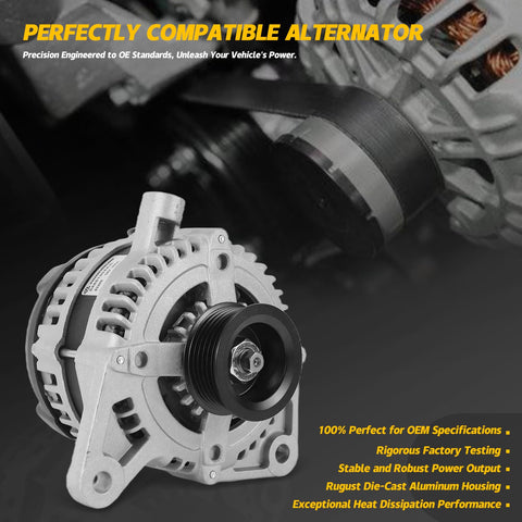 Alternator Replacement For Jeep Wrangler 07-11, Chrysler Town And Country 08-10, Voyager 08, Dodge Grand Caravan, OEM parts view