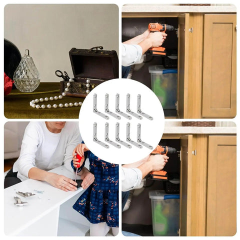 10 Pieces Zinc Alloy Jewelry Box Hinges 90 Degree Wooden Box Hinges installed on furniture and used in craft DIY projects.