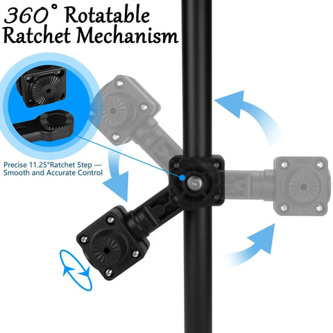 360° rotatable ratchet mechanism of Zero Degree Transducer Mount For Trolling Motor Shaft Or Poles 1.1 To 1.38 Inch LVS32
