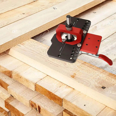 35mm Jig Drill Guide For Hinges With Adjustable Offsets And Premium Aluminum Construction on wood planks