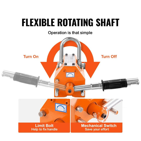 1320 Lb Permanent Magnetic Lifter With Release 2.5 Safety Heavy Duty Magnet showing flexible rotating shaft and control labels