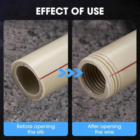 Dual Function Pipe Threading Tool Set For One Half And Three Quarter Inch Pipes With Internal And External Threads effect before and after use