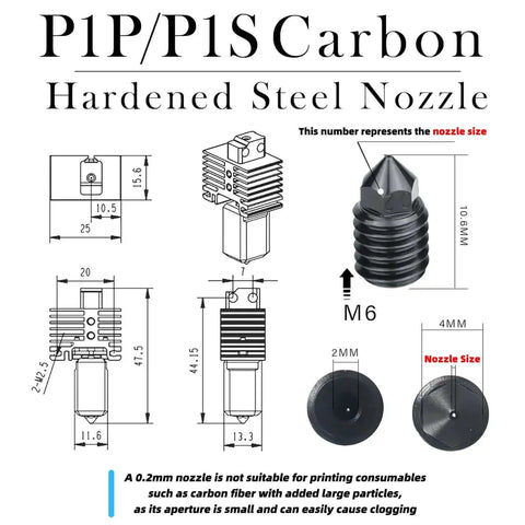 Hotend Upgrade Kit For Bambu Lab P1P P1S Printers Hardened Steel Nozzle Diagrams