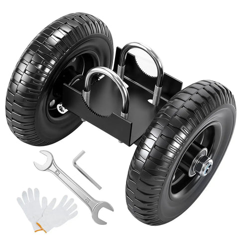 Heavy Duty 8 Inch Gate Wheel For Rolling Gates And Sliding Gate Rollers Ideal For Metal Tube Gates And Chain Link Fences Driveways Commercial And Industrial Use Supports Up To 660 Lbs Automotive Grade Rubber Tread And Solid Steel Construction, showing dual wheels and installation tools