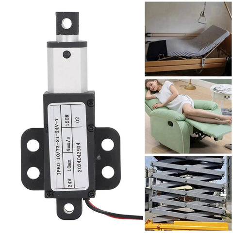 Compact 24V Micro Linear Actuator With 150N Thrust And 10mm Stroke For Sofa Robots TV Tables And Windows shown in various applications