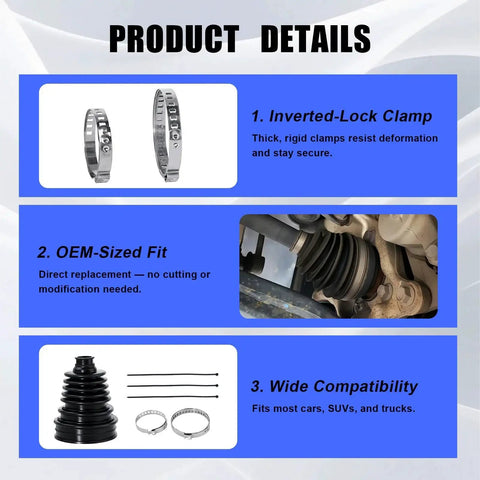 CV Boot Repair Kit For Cars With Waterproof And Dustproof Silicone Joint Boot Includes 2 Stainless Steel Clamps And 3 Cable Ties
