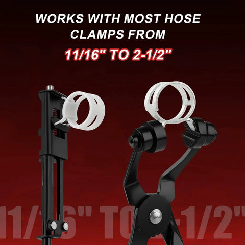 Close-up of 16 Piece Hose Clamp Pliers Set With Long Reach, showing adjustable jaws for 11/16" to 2-1/2" hose clamps.