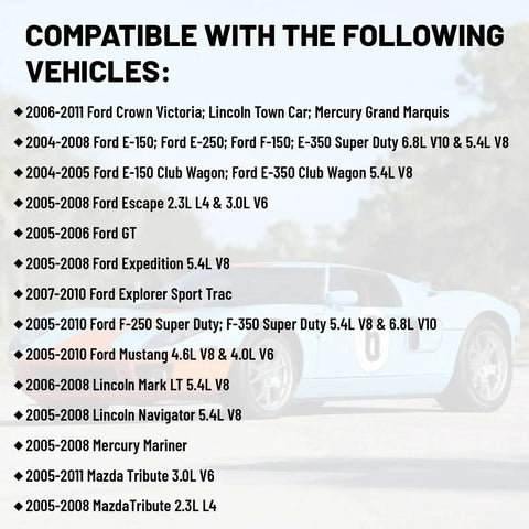 List of vehicles compatible with FPDM Fuel Pump Driver Module Direct Fit For Ford Lincoln Mercury 2004 To 2011.