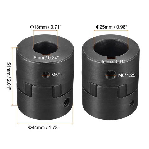 Flexible Coupling Shaft 18mm To 25mm Bore 51mm Length 44mm Outer Diameter Motor Coupler Joint 45 Steel Front View