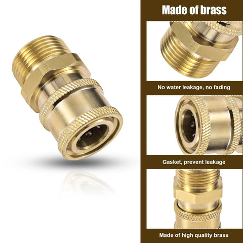 4 Pack M22 To 15mm To One Quarter Inch Pressure Washer Adapters Quick Disconnect Hose Fittings Kit For Power Washers Up To 5000 PSI With Gaskets And Tape