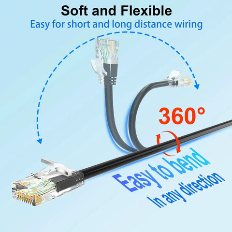 Flexible Cat6a Ethernet Patch Cable 100 Feet Slim UTP Copper For 10Gbps Networking 550MHz with easy bend feature for home office and gaming.