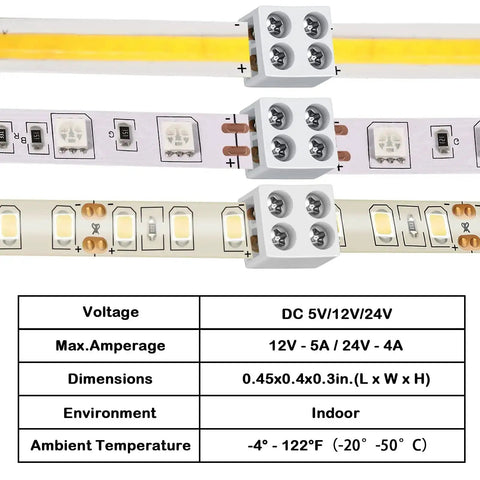 25 Pack Solderless LED Tape Light Connectors Tape To Tape Quick Screw Down Terminal Block 2 Pin For Strip Lights 0.3 Inch 8mm 5V 12V 24V Single Color White DIY Friendly