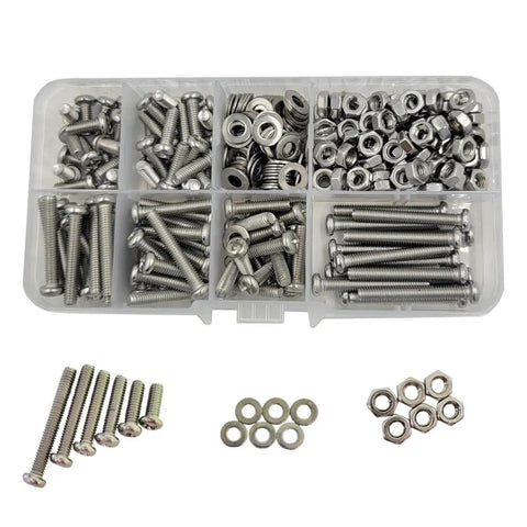 Go To Assorted M4 Pan Head Phillips Machine Screws Set 10 12 16 20 25 30mm With 90 Nuts And 90 Washers 0.7mm Pitch 18 8 Stainless Steel