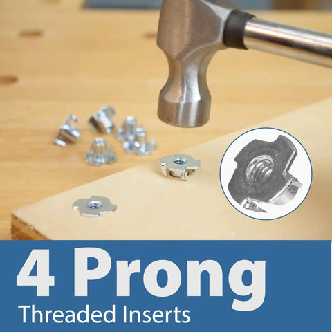 46 Piece T Track Bolts And Knobs Kit With 1/4-20 Bolts and Threaded Knobs for Woodworking showing 4-prong threaded inserts