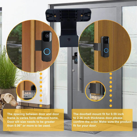 Anti-Theft Doorbell Mounting Bracket Kit for Video Doorbell Installation on office entry doors with size guide overlay