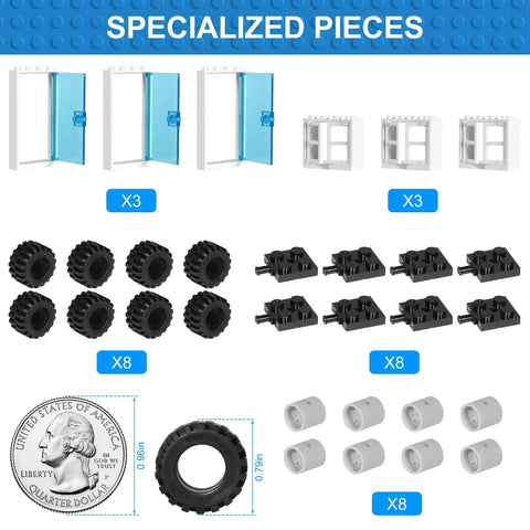 Mega 1500 Piece Building Bricks Set For Kids with specialized pieces including wheels, doors, windows, axles, and connectors