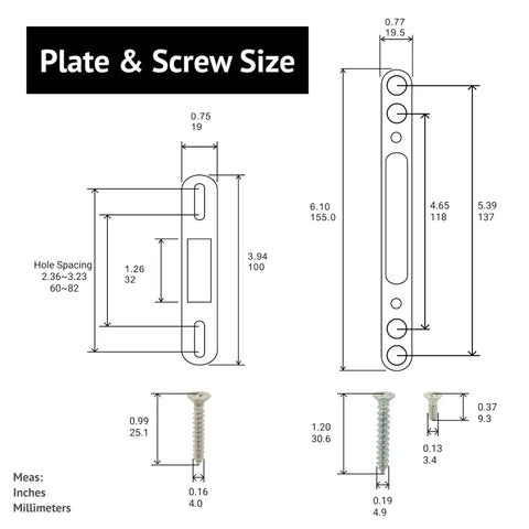 Technical drawing of Sliding Patio Door Lock With 45 Degree Keyway And Adjustable Bolt Projection, Round End Faceplate dimensions.