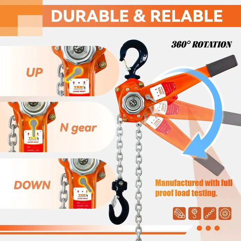 Manual Chain Hoist 1.5 Ton 10 Ft Heavy Duty Lift 3300 Lbs With Durable Hook showing rotation and controls