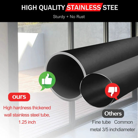 1.25 Inch Diameter Sliding Door Security Bar For Home, Adjustable From 17.1 To 40 Inches, Black Stainless Steel