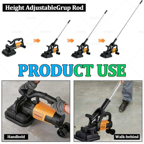 Image showing Heavy Duty Variable Speed Concrete Sander With Four Head Interlocking Extension Rods For Marble And Cement Polishing