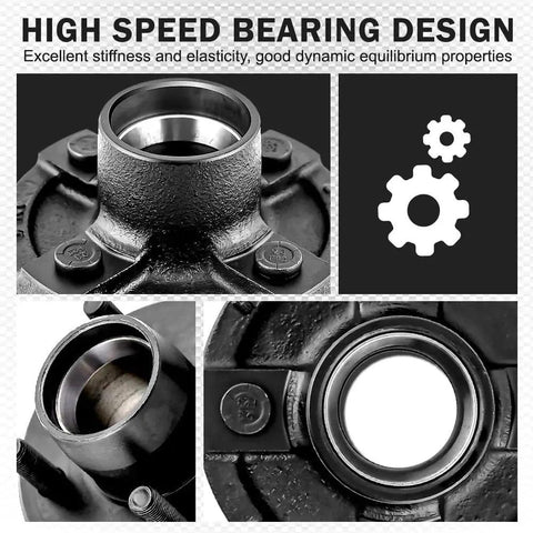Close-up of Beefed Up Four Lug Trailer Hub Kit for sleek bearing design, fits 2000-pound trailers, 1 and 1-1/16 inch bearings.
